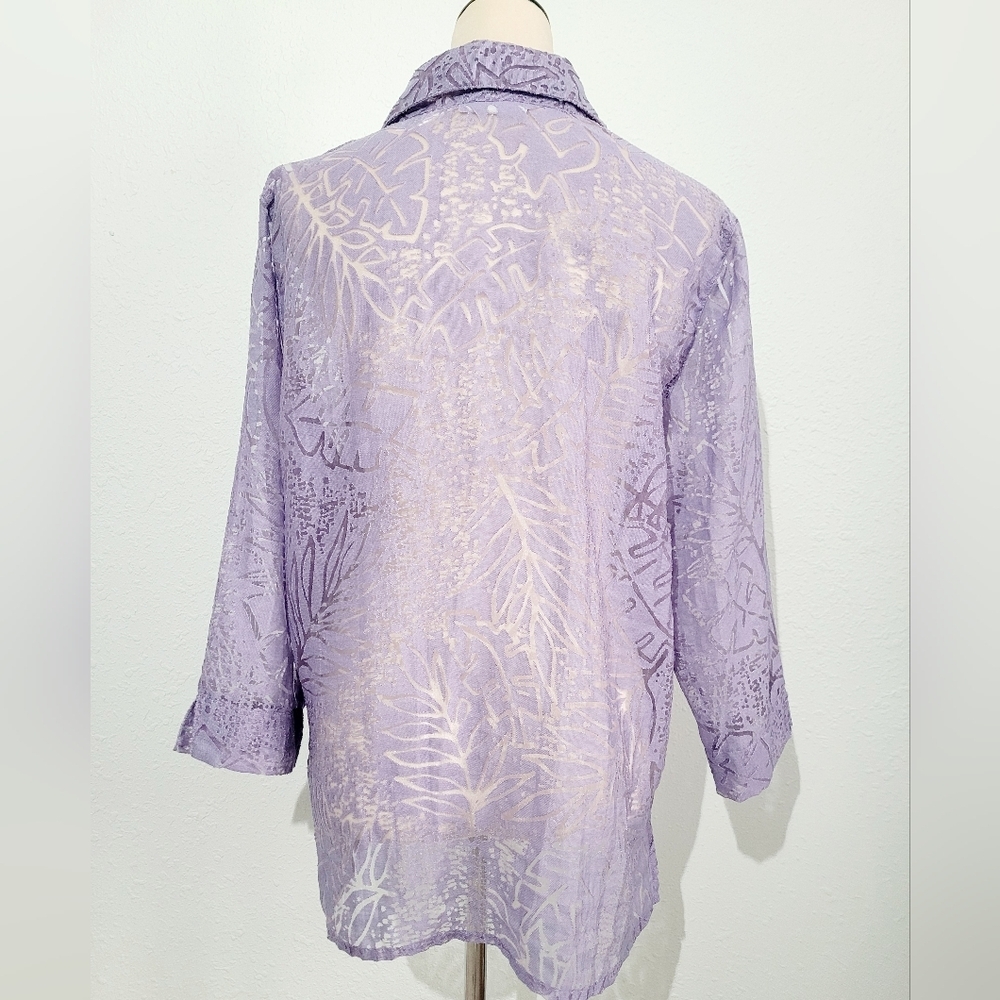 Alfred Dunner Purple Sheer Burnout Button Front Blouse Women’s Size 14 Floral - Picture 6 of 11